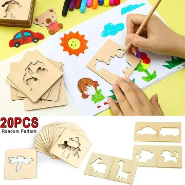 20pcs Montessori Kids Toys Drawing Wooden DIY Painting Template Stencils Learning Educational Toys Children Gift
