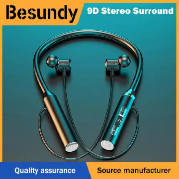 Besundy Wireless Bluetooth Neckband Waterproof Sports Earphone Sweatproof In-Ear Retractable Earbuds Noise Cancelling Workout Running