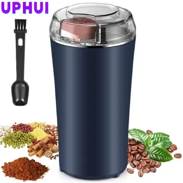 UPHUI Electric Coffee Grinder Spice Grinder Coffee Bean Vanilla Brush Spoon One Button Stainless Steel Grinding