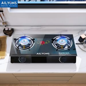 AILYONS GS014-1 2 Burner Glass Top & Infrared Double Burner