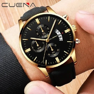 CUENA Men Watch Leather Straps Stainless Steel Quartz Luxury Man Wristwatch Waterproof Business Fashion Valentine Gift