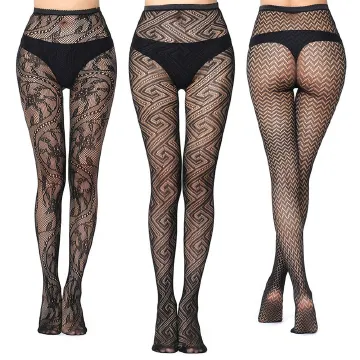 Women's Hosiery 3 Pairs High Elastic Jacquard Fishnet Stockings Sexy Spider Web Pantyhose Black Tights