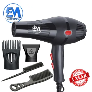 EM Blow Dryer Hair Blower 2200W Professional 3 Speed 2 Temperature Settings Styling Nozzle Comb Attachments ElectroMate