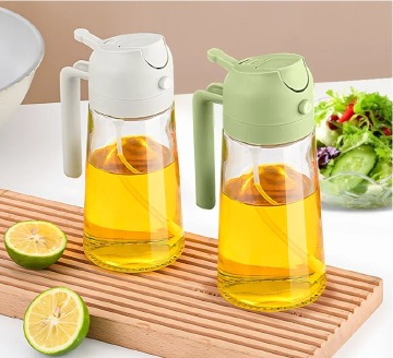 Oil Dispenser Bottle Glass Oil Spray Bottle Auto-Flip Oil Spray Multifunction Oil Jar 470ml Kitchen Dining