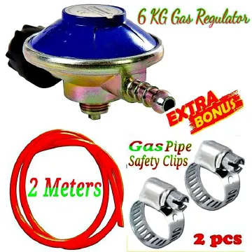 Gas Regulator 6kg Cylinder Plus Hose Pipe 2M Safety Clips