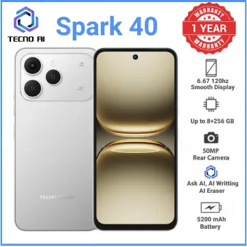 Tecno Spark 40 AI 128GB 8GB 6.67" Screen 50MP Camera 45W Super Charging Fingerprint IP64 Waterproof