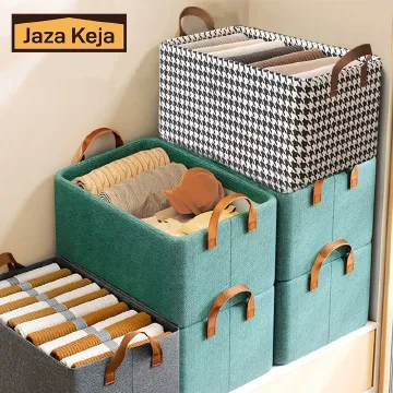 Jaza Keja Foldable Clothes Closet Organizer Inner Layer Handle Fabric Storage Baskets Box Steel Frame Stackable Shelf Wardrobe