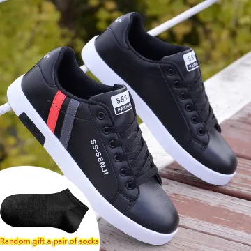 Thor Men's Casual PU Artificial Leather Shoes Fashion Driving Shoes Athletic Skateboarding Sneakers Boys Black Sports