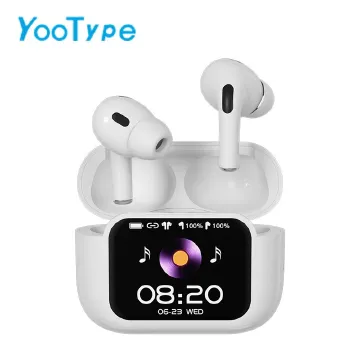 YooType E11 Touch Screen Wireless Earphones Color Display Smart ANC Noise Cancelling Bluetooth Earbuds HD Voice Call Deep Bass 36H Playtime White