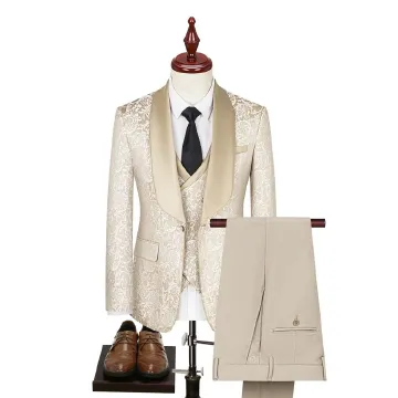 Men Plus Size High-End Jacquard Suit Set Groom Wedding Formal