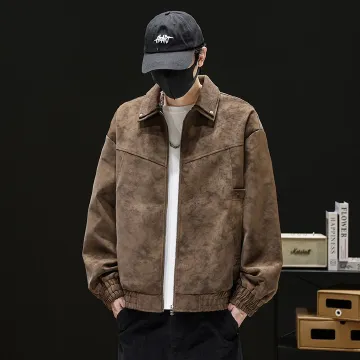 Men American Style Tie-Dye Leather Jacket Autumn Premium Lapel