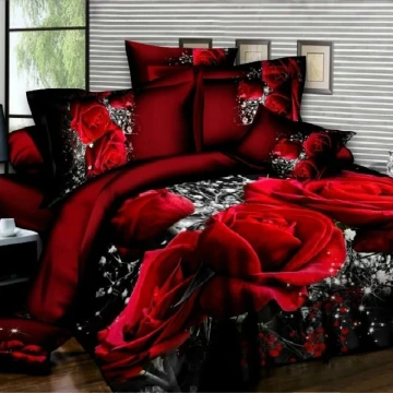 3-piece Bedding Sets Duvet Cover 2 Pillowcases Elastic Zipper 3D Pattern Red Rose Purple Wolf Tiger